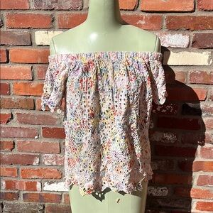 Multicolor Off-Shoulder Eyelet Top size small
